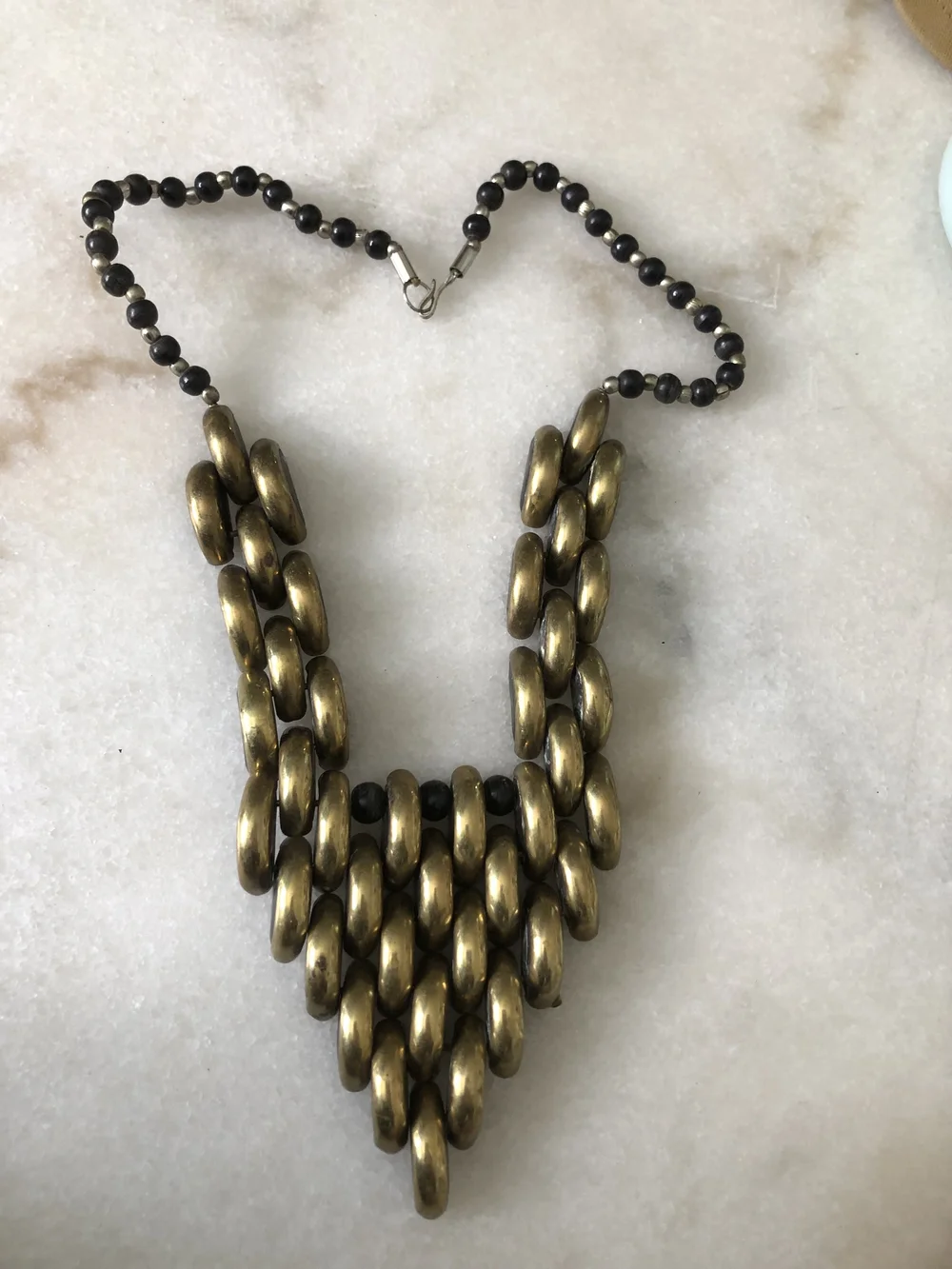 Statement Gold-Tone Bib Necklace in Antiqued Brass Finish